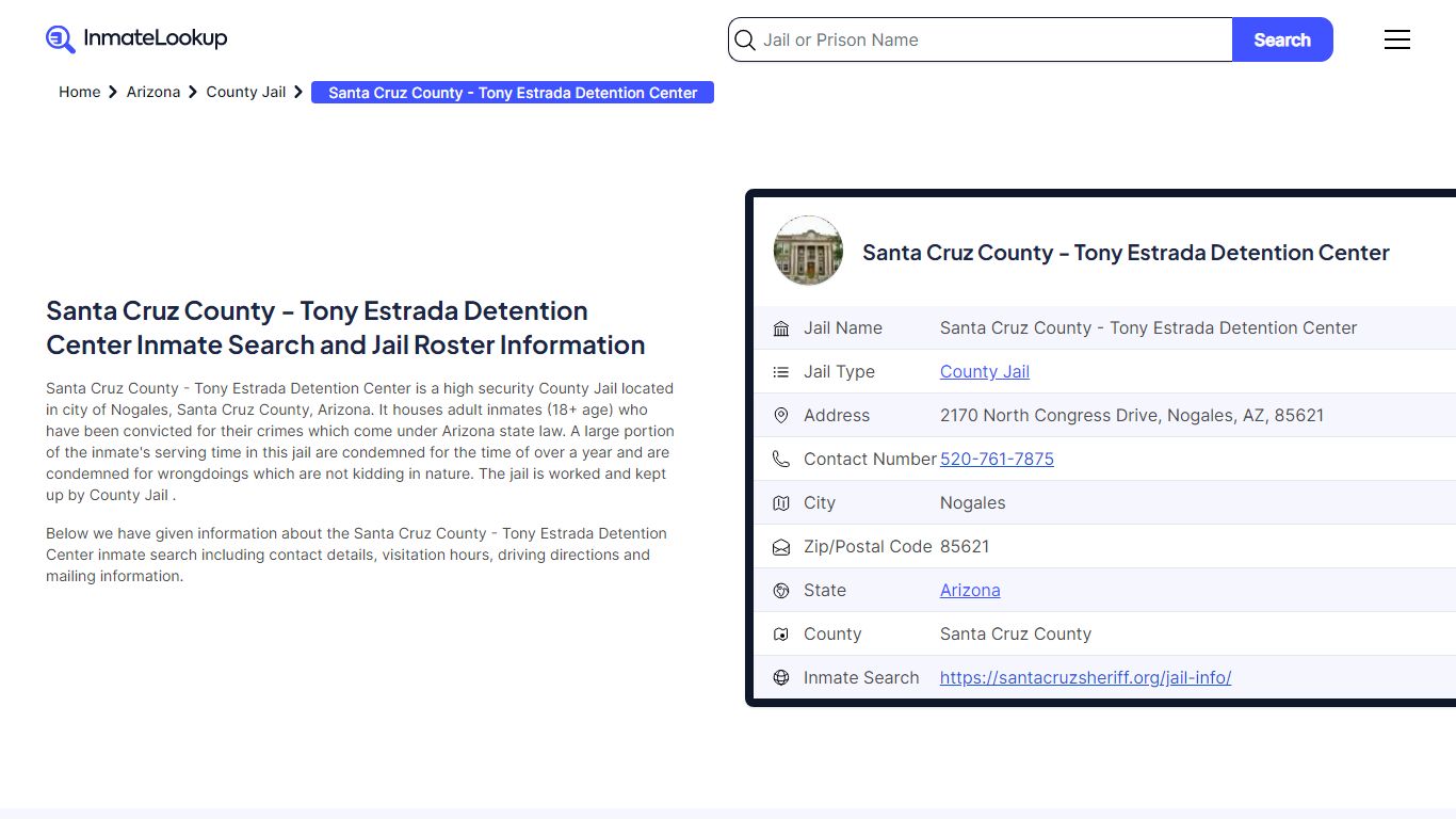 Santa Cruz County - Tony Estrada Detention Center Inmate Search, Jail ...